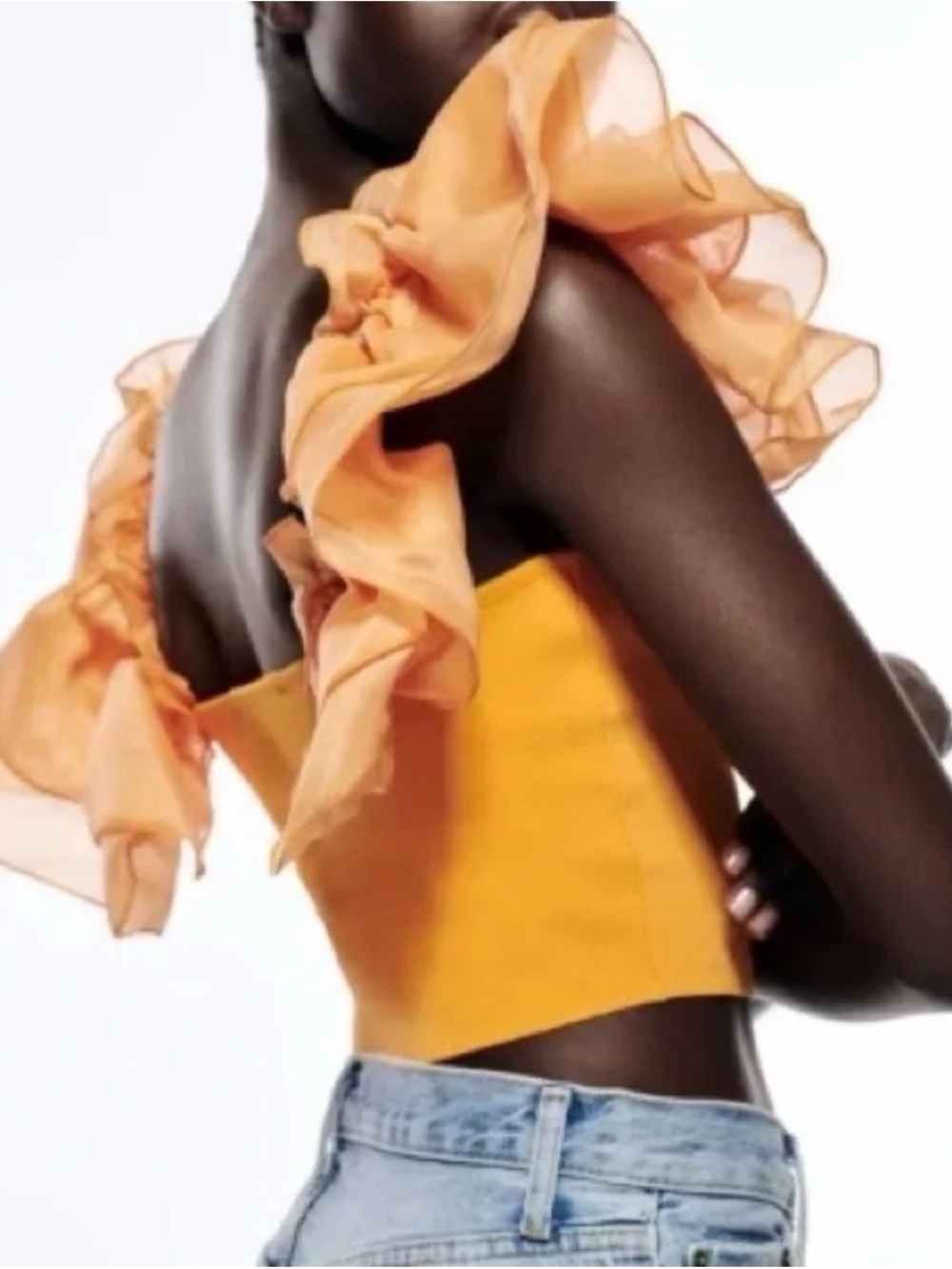 Zara Orange Puff-Sleeve Crop Top - Picture 8 of 8